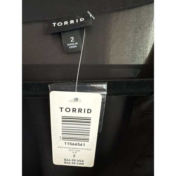 Torrid Black Smocked Ruffle Blouse Size 2 2X Semi Sheer Long Sleeve NWT - Picture 3 of 4